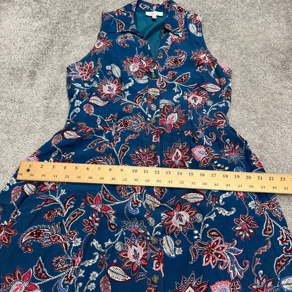 Neiman Marcus Paisley Floral A-Line Midi Dress Women Medium Button Down Collared - Picture 14 of 15